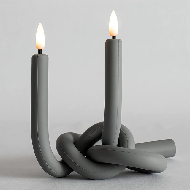 Yongmao Flameless Taper Candles Twisted Rechargeable LED Electric Fake Flickering Candles for Home Wedding Party Christmas Decoration (2Pcs, Gray)