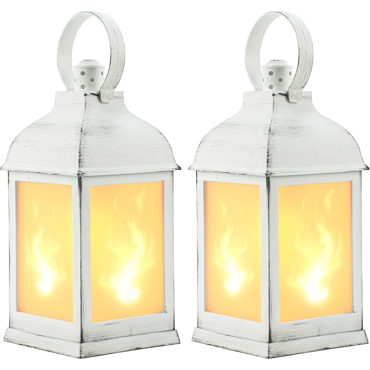 Yongmao Vintage Decorative Lanterns, Flame LED Lantern Wedding Decorations, Indoor Lanterns Christmas Decorative, Outdoor Hanging Lanterns with 6 Hours Timer for Garden Patio Deck Yard Path (2 Pack)