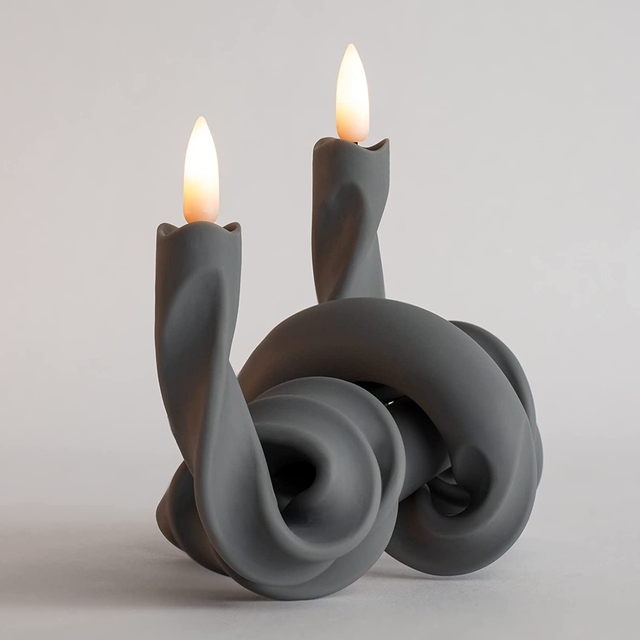 Yongmao Flameless Spiral Taper Candles Twisted Rechargeable LED Electric Fake Flickering Candles for Home Wedding Party Christmas Decoration (2Pcs, Gray)