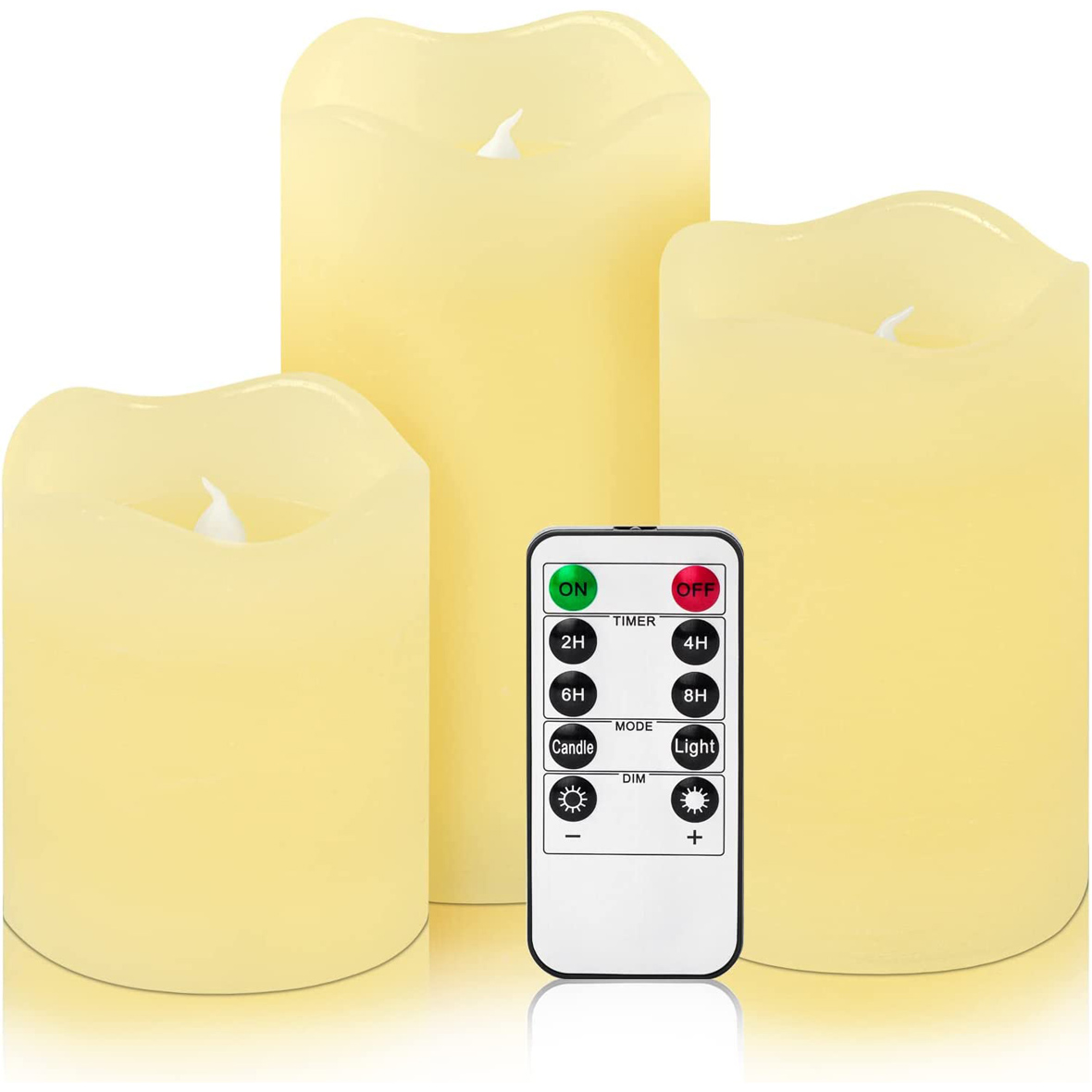 Yongmao Flickering Flameless Candles, Battery Operated Pillar Real Wax LED Electric Candle with 10-Key Remote and Timer for Home Decoration D3 x H4 5" 6" Set of 3(Ivory)