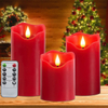 Yongmao Flameless Candles Red Battery Operated Pillar Real Wax LED Candle 3D Flickering Flame with 10-Key Remote And Timer for Christmas Wedding Birthday Decoration(Set of 3)