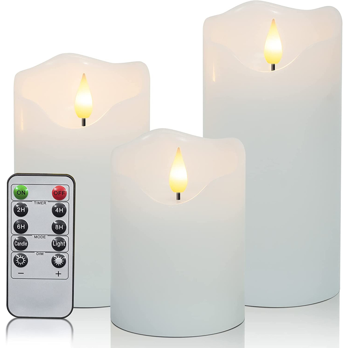 Yongmao Flameless Candles White Battery Operated Pillar Real Wax LED Electric Candles Warm Light 3D Wick Flickering with 10-Key Remote for Home Wedding Birthday Decoration D 3" H 4" 5" 6"(Set of 3)