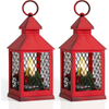 Yongmao Decorative Lantern LED Candle with Timer Vintage Christmas Red Look Distressed Pine Holly Berry Barbed Wire Hanging Lantern for Indoor Outdoor Home Christmas Decor