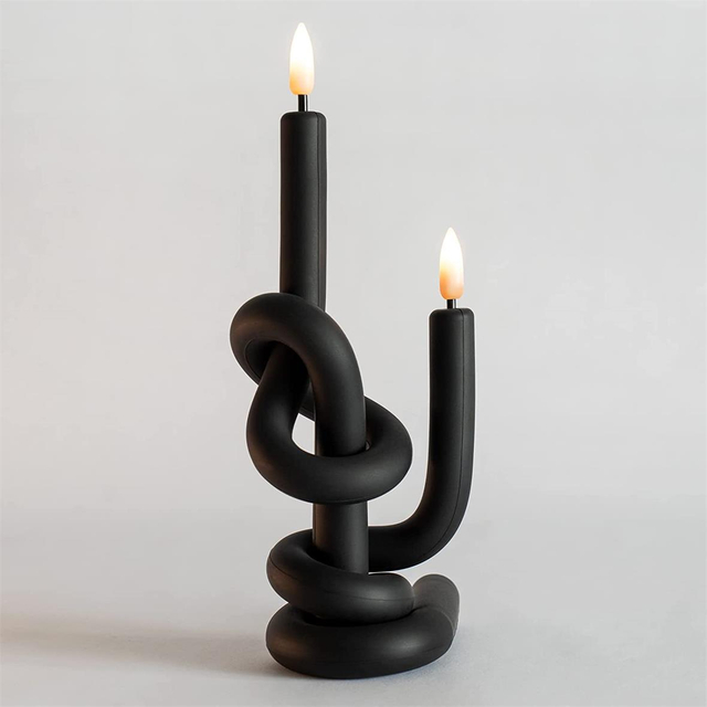 Yongmao Flameless Taper Candles Twisted Rechargeable LED Electric Fake Flickering Candles for Home Wedding Party Christmas Decoration (2Pcs, Black)