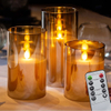 Yongmao Gold Glass Flameless Candles Battery Operated Flickering LED Pillar Candles Real Wax with 10-Key Remote And Timer for Home Decoration D3"x H4" 5" 6" (Set of 3)