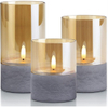 Yongmao Gold Glass Flameless Candles Battery Operated Flickering LED Pillar Candles Marbling Fake Candles with Timer for Home Decor D 3" H 4" 5" 6" (Set of 3)