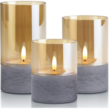 Yongmao Gold Glass Flameless Candles Battery Operated Flickering LED Pillar Candles Marbling Fake Candles with Timer for Home Decor D 3" H 4" 5" 6" (Set of 3)