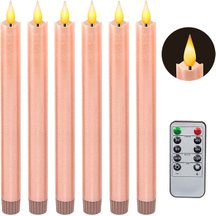 Yongmao Flameless Taper Candles Flickering Battery Operated with 10-Key Remote, Real Wax Pink LED Window Candles Electric Candles 3D Wick Warm Light 6PCS for Christmas Home Wedding Decor (Rose Gold)