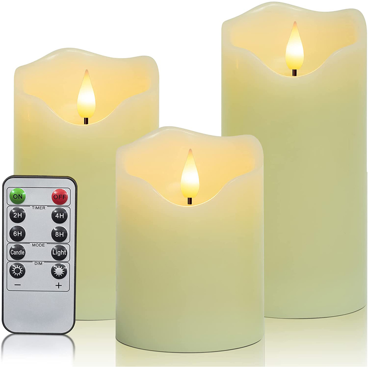 Yongmao Flameless Candles Ivory Battery Operated Pillar Real Wax LED Electric Candles Warm Light 3D Wick Flickering with 10-Key Remote for Home Wedding Birthday Decoration D 3" H 4" 5" 6"(Set of 3)