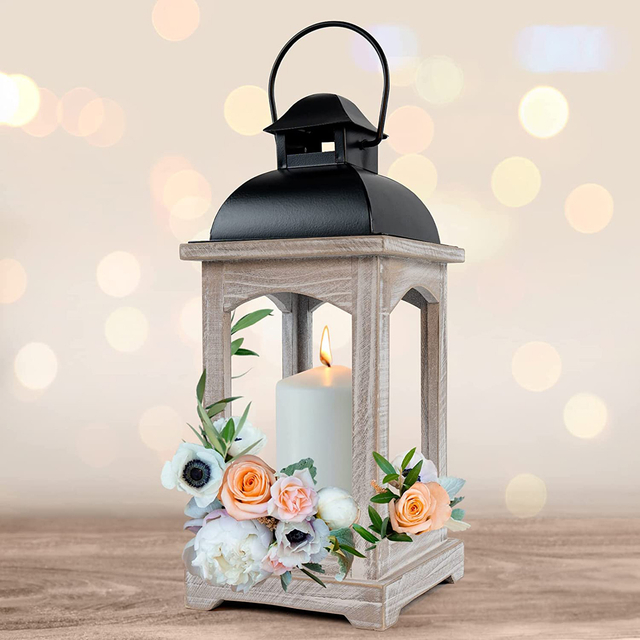 Yongmao Rustic Farmhouse Lantern Decor Wedding Lantern Centerpiece Outdoor Lanterns Wooden Candle Holder for Home Garden Wedding Indoor Outdoor Decor(14 Inch No Glass)