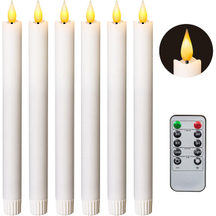 Yongmao Flameless Taper Candles Flickering Battery Operated with 10-Key Remote, Real Wax LED Window Candles Fake Electric Candles 3D Wick Warm Light Pack of 6 for Christmas Home Wedding Decor (White)