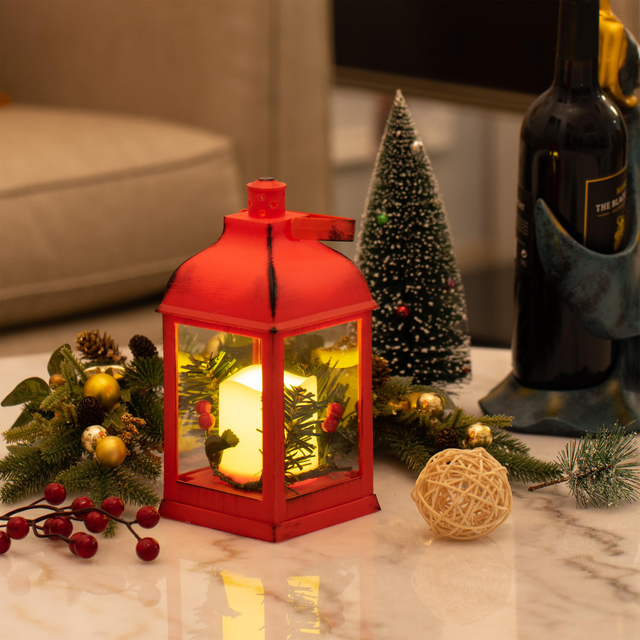 Christmas Lantern Decorative, Pine Holly Berry Decorative Hanging Lanterns for Indoor Outdoor Garden Christmas Home Decor(2 Pack)