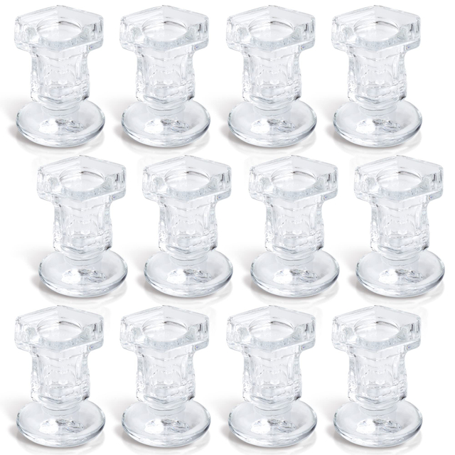 Yongmao Glass Candlestick Holders Set of 12, 2.5" H Taper Candle Holders, Clear Glass Candle Holders for Home Decor, Wedding, Anniversary, Festival, Party Centerpiece