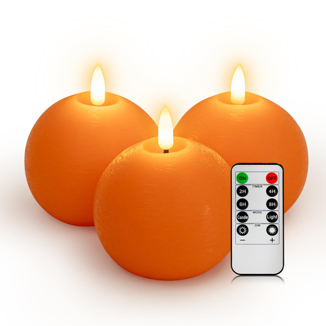 Flameless Candles with Remote, Blue Round Candles Ball LED Battery Operated Real Wax Candles Warm Light 3D Wick Flickering for Home Party Wedding Decor (Set of 3)
