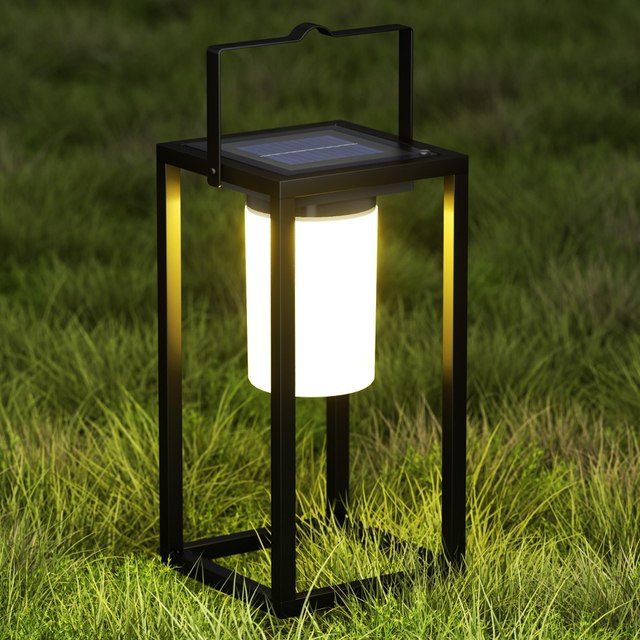 Outdoor Solar Lantern Table Lamp, Black Metal Portable Rechargeable Solar Lamp Waterproof Outdoor Lamps Decorative Large Outdoor Lanterns for Porch Patio Camping Walking Reading