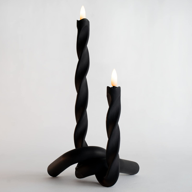 Yongmao Flameless Taper Candles Twisted Rechargeable LED Electric Fake Flickering Candles for Home Wedding Party Christmas Decoration (2Pcs, Gray)